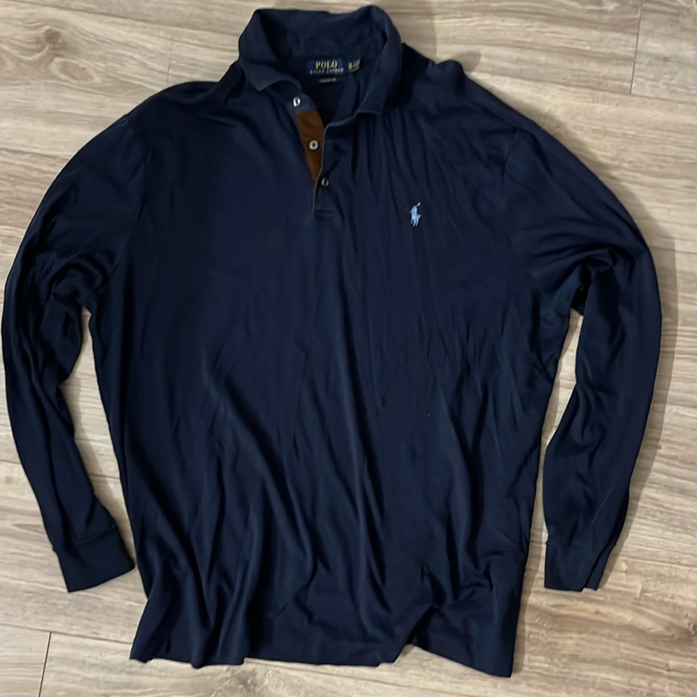Polo Ralph Lauren Shirt Navy Blue Long Sleeve soft Knit Collar Men's XL